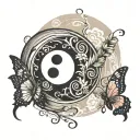 yin yang with butterfly emerging from it  tattoo design idea