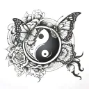 yin yang with butterfly emerging from it  tattoo design idea