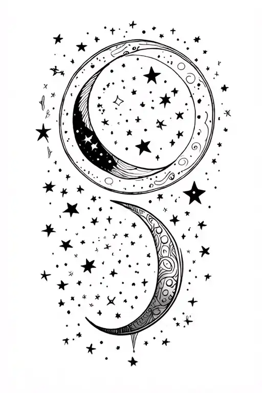moon phase stars fine line thigh celestial  tattoo design idea