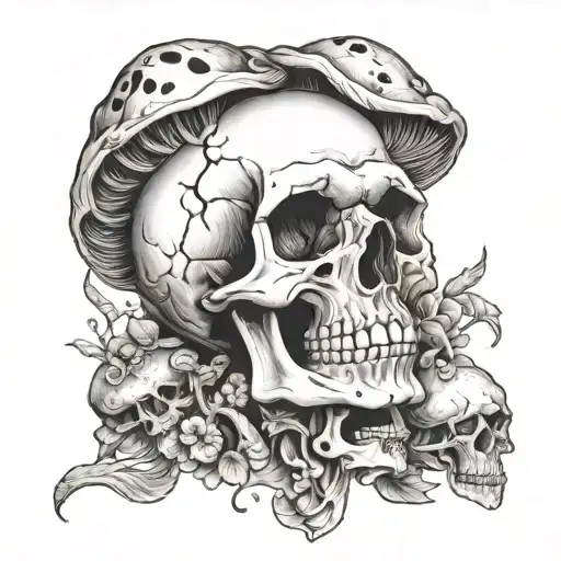 skull with mushrooms tattoo design idea