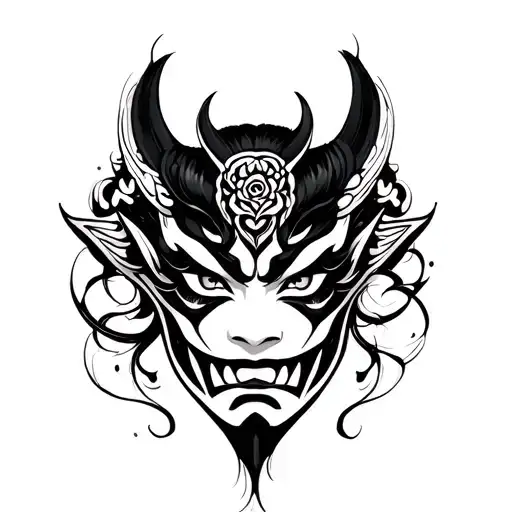 A Hannya made on lines, only her face without background tattoo design idea
