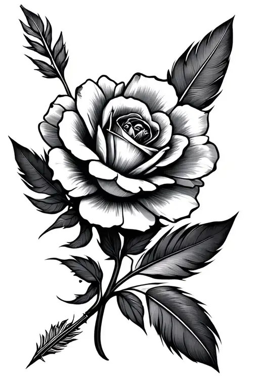cherokee rose, arrow head, feather tattoo design idea