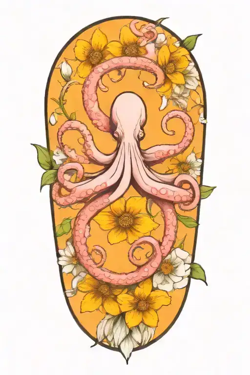 snowdrop, rose, marigold, octopus tentacles tattoo design idea