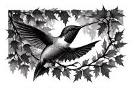 Maple Branches twirling with a humming bird tattoo design idea