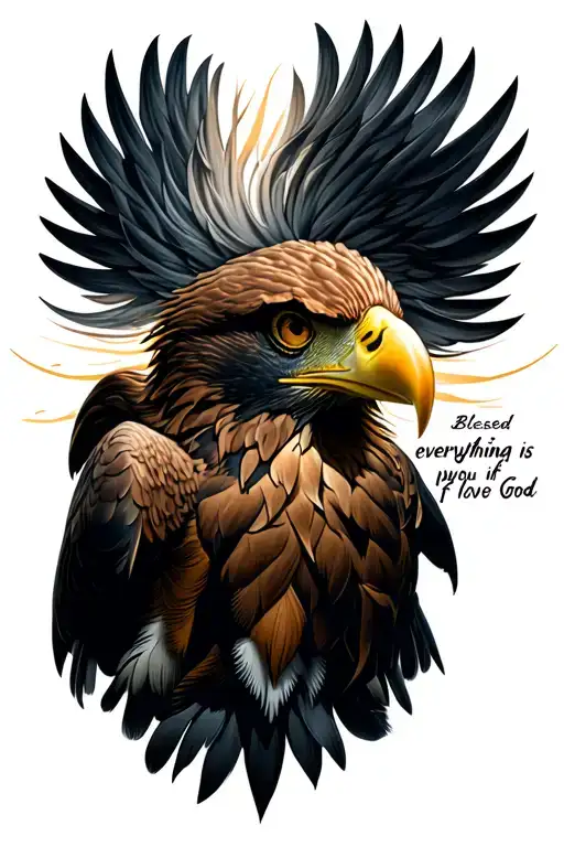 eagle getting rid of his hair combine with the word Blessed. also write "everything is possible if you love God" tattoo design idea