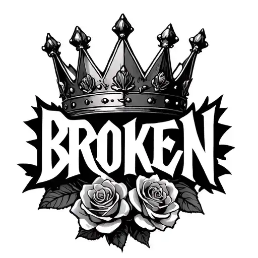 "BROKEN" "BROKEN" broken king crown with roses tattoo design idea
