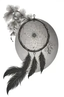 dreamcatcher where the main circle represents a family tree with a DNA spiral in the trunk, tattoo design idea