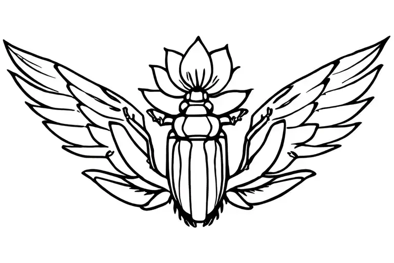scarab beetle with wings outstretched hilding a lotus flower over its head tattoo design idea