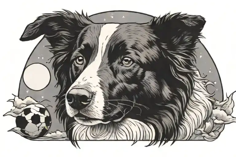 border collie with a moon tattoo design idea