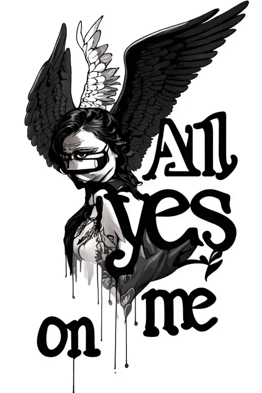 "All eyes on me" gangster angel tattoo design idea