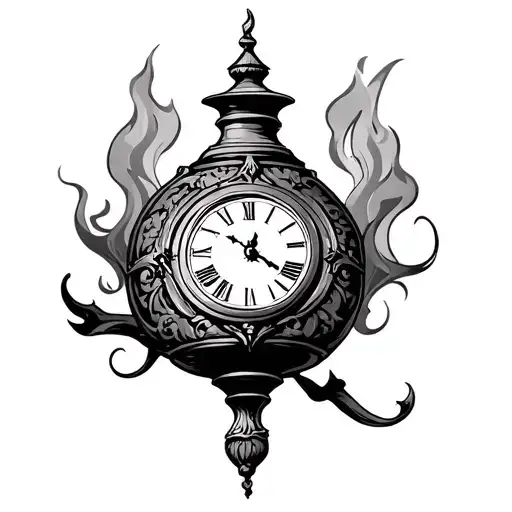 ancient oil lamp burning with clock face standing above it tattoo design idea