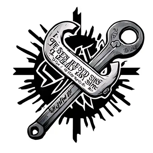 Create a tatto sketchCross tattoo but its a wrench with list of all the seven deadly sins written in reverse tattoo design idea