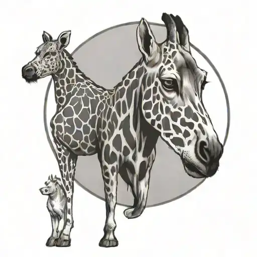 Great dane and giraffe standing tattoo design idea