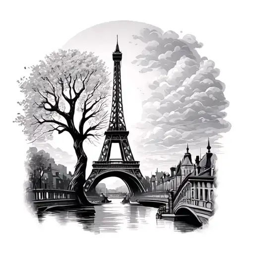 bridge Eiffel Tower willow tree tattoo design idea