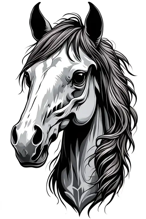 horse head half horse skull half live horse face  tattoo design idea