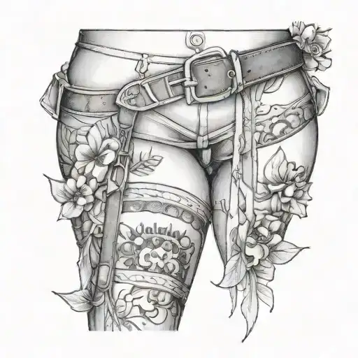 garter belt detailed thigh tattoo design idea
