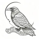 viking raven with a moon tattoo design idea