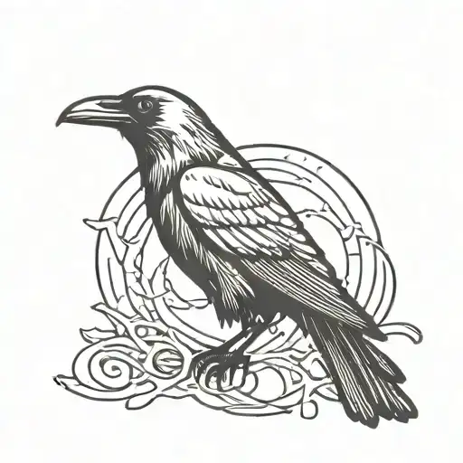 viking raven with a moon tattoo design idea
