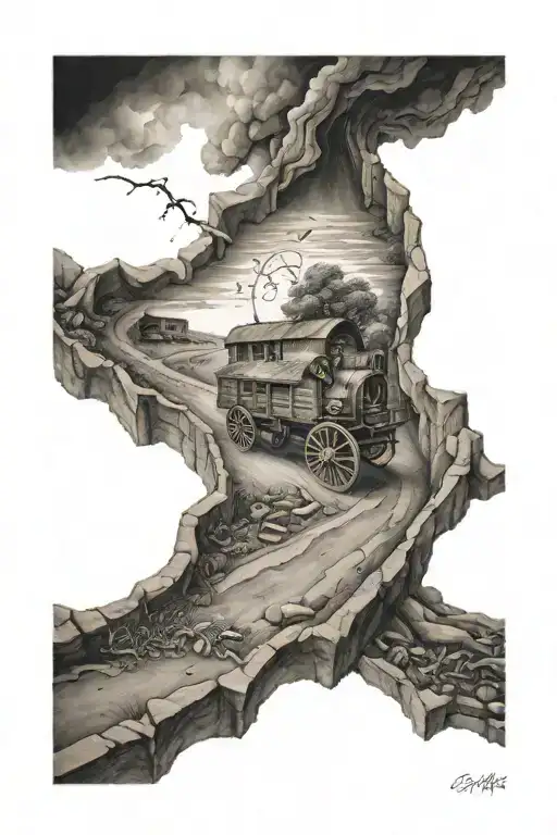 The wagon on the road is serpentine underfoot tattoo design idea