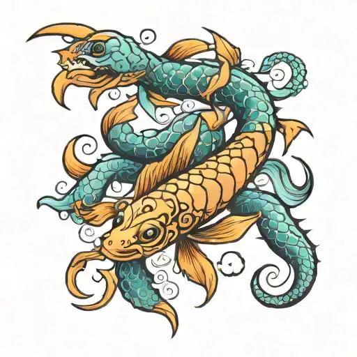 pisces and scorpion crawling tattoo design idea