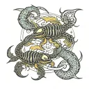 pisces and scorpion crawling tattoo design idea