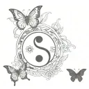 yin yang with bandana patterns and butterfly pieces tattoo design idea