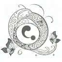 yin yang with bandana patterns and butterfly pieces tattoo design idea