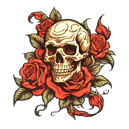 skull and roses tattoo design idea