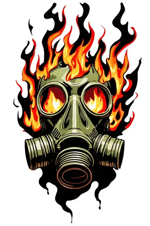 gas mask engulfed in flames tattoo design idea