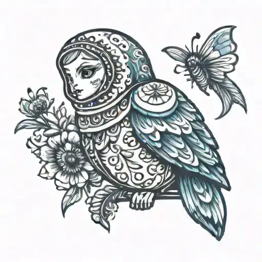 matryoshka with locust wings spread tattoo design idea