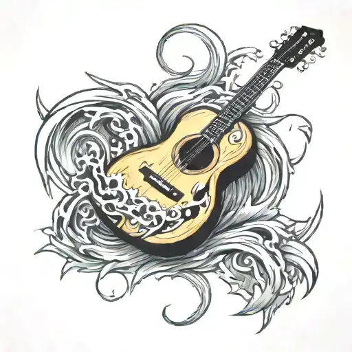 Guitar in a tornado inside tattoo design idea