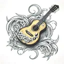 Guitar in a tornado inside tattoo design idea