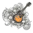 Guitar in a tornado inside tattoo design idea