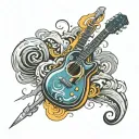 Guitar in a tornado inside tattoo design idea