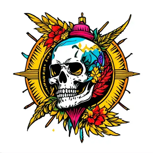 An ornament from the game cyberpunk 2077 in Chicano style tattoo design idea