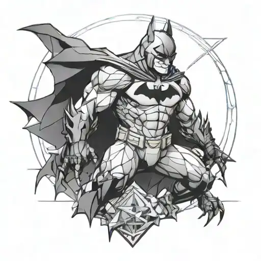 batman fighting Godzilla emerging tattoo design idea