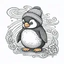 cute penguin wearing a beanie tattoo design idea