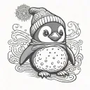 cute penguin wearing a beanie tattoo design idea