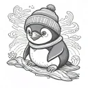 cute penguin wearing a beanie tattoo design idea
