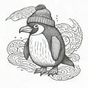 cute penguin wearing a beanie tattoo design idea