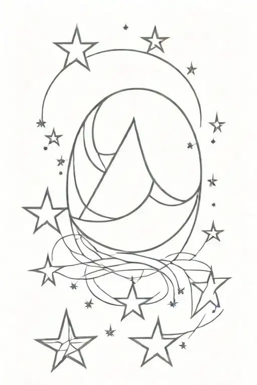 moon, aquarius sign, virgo sign, star, point stars tattoo design idea