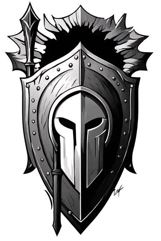 spartan warrior shield and spear tattoo design idea