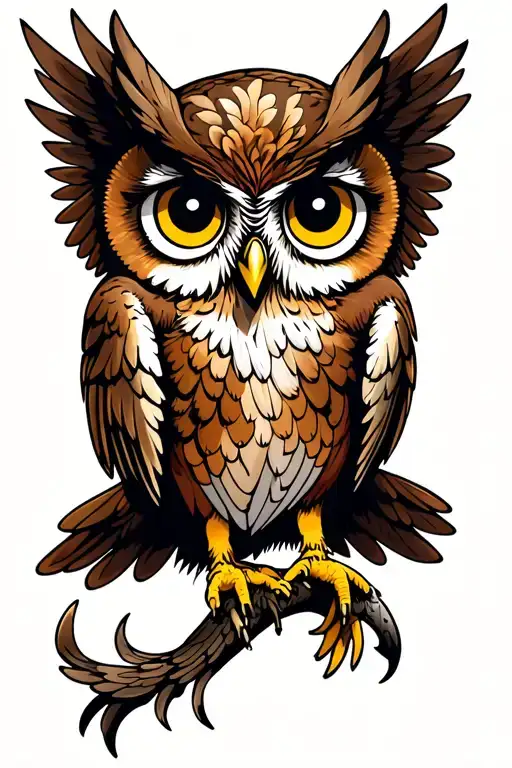 owl with big cute eyes and eagle wings tattoo design idea