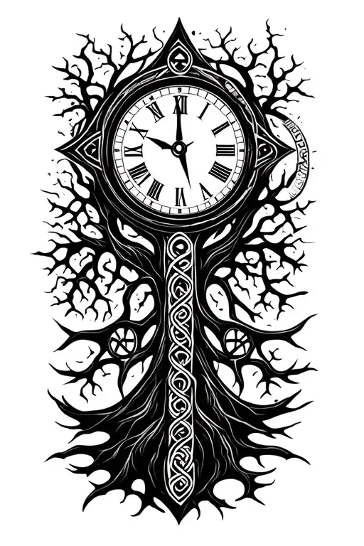 Clock , compass , tree , dna , celtic cross made tattoo design idea