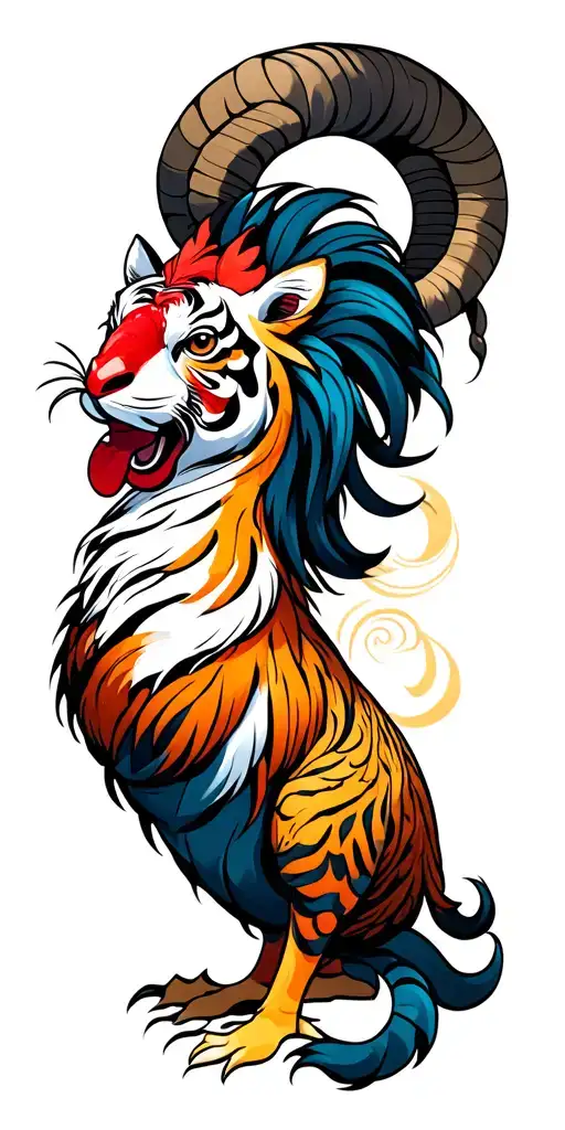 chinese zodiac ram, rooster, tiger tattoo design idea