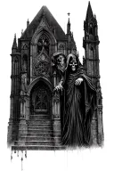 gothic architecture with realistic grim reaper tattoo design idea
