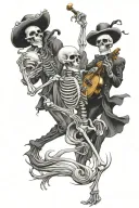 skeletons dancing and playing instruments tattoo design idea