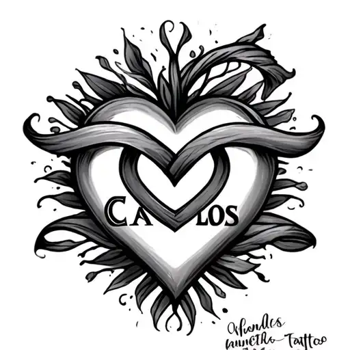 heart with infinity symbol intertwined with the name carlos tattoo design idea