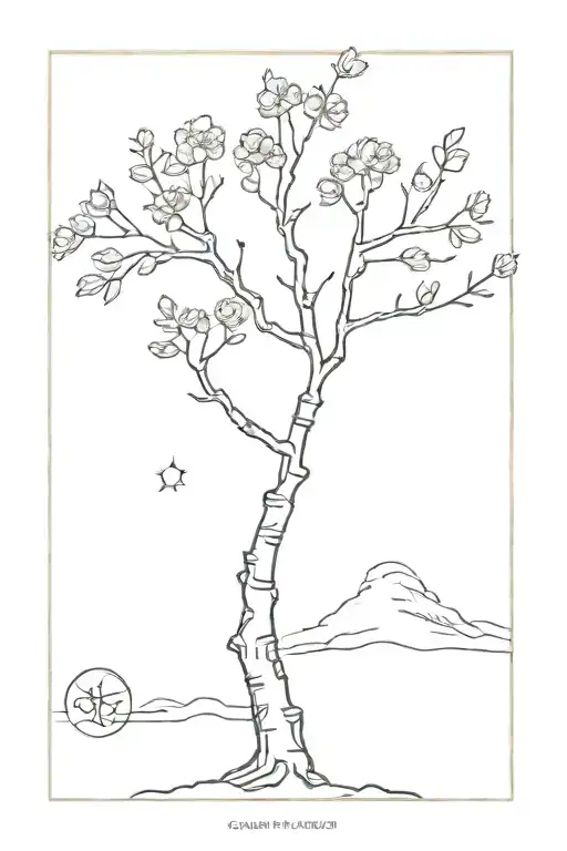 birch tree with carnation growing on right side with the earth symbol (capricorn) under it tattoo design idea