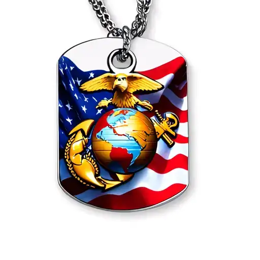 dog tag, folded American flag, marine corp globe and anchor with eagle tattoo design idea